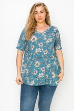Load image into Gallery viewer, Marie Floral V-Neck T-shirt with flared bottom
