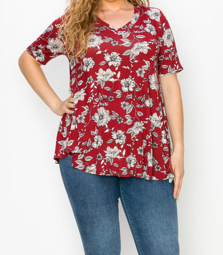 Marie Floral V-Neck T-shirt with flared bottom